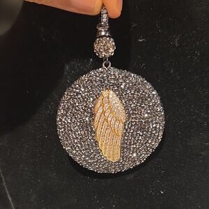 Gold Wing Pavé Crystal Round Pendant Necklace - Women Jewelry